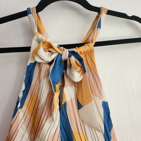 NWT Amour Vert Pleat Recycled Sateen Dress in Sonia Indigo Blue Multi - M - Picture 8 of 9